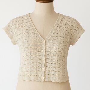 Women's Cream Knit Button-Up Cardigan